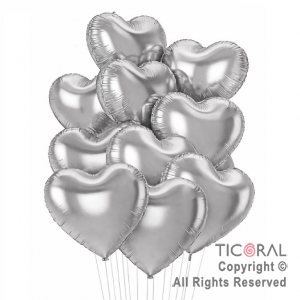 SET DE GLOBOS METALIZADOS CORAZON PLATA x 10 UNIDADES